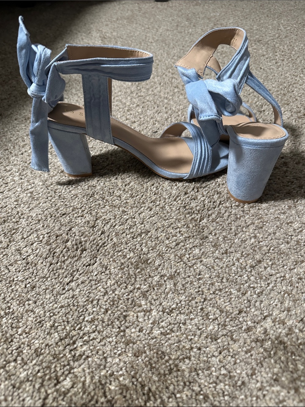 Allegra K Light Blue Tie-Ankle Block Heel Sandals